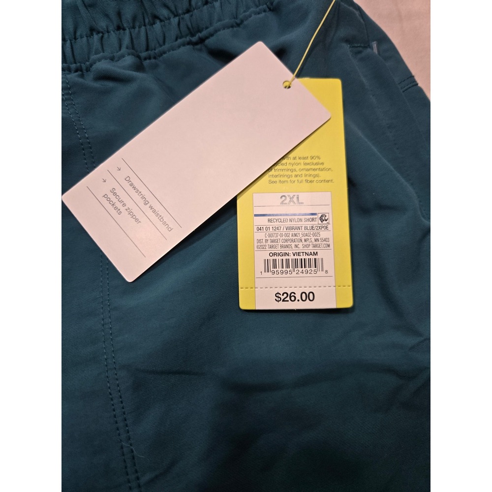 All In Motion Mens Vibrant Blue Recycled Nylon Shorts 2XL NWT Drawstring Zipper